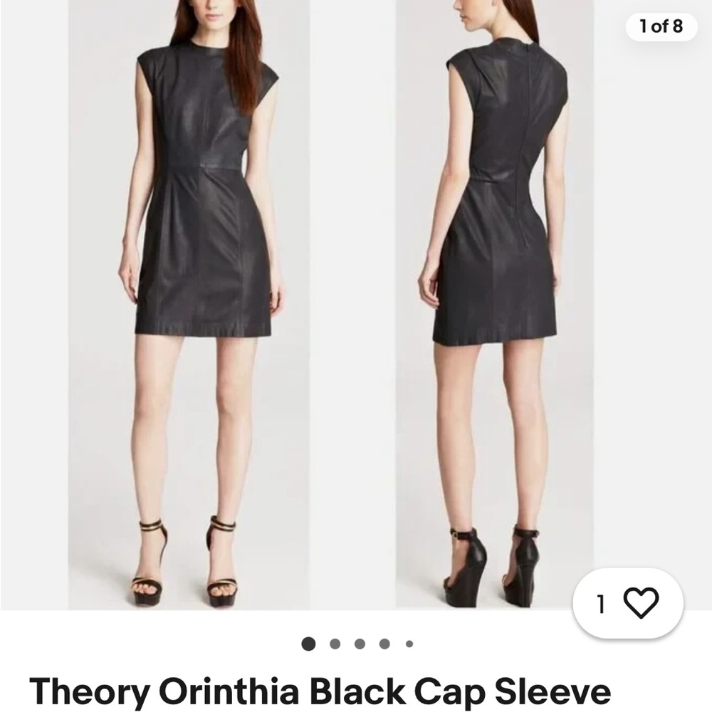 Theory Black 100% Lamb Leather Cap Sleeve Mini Dress